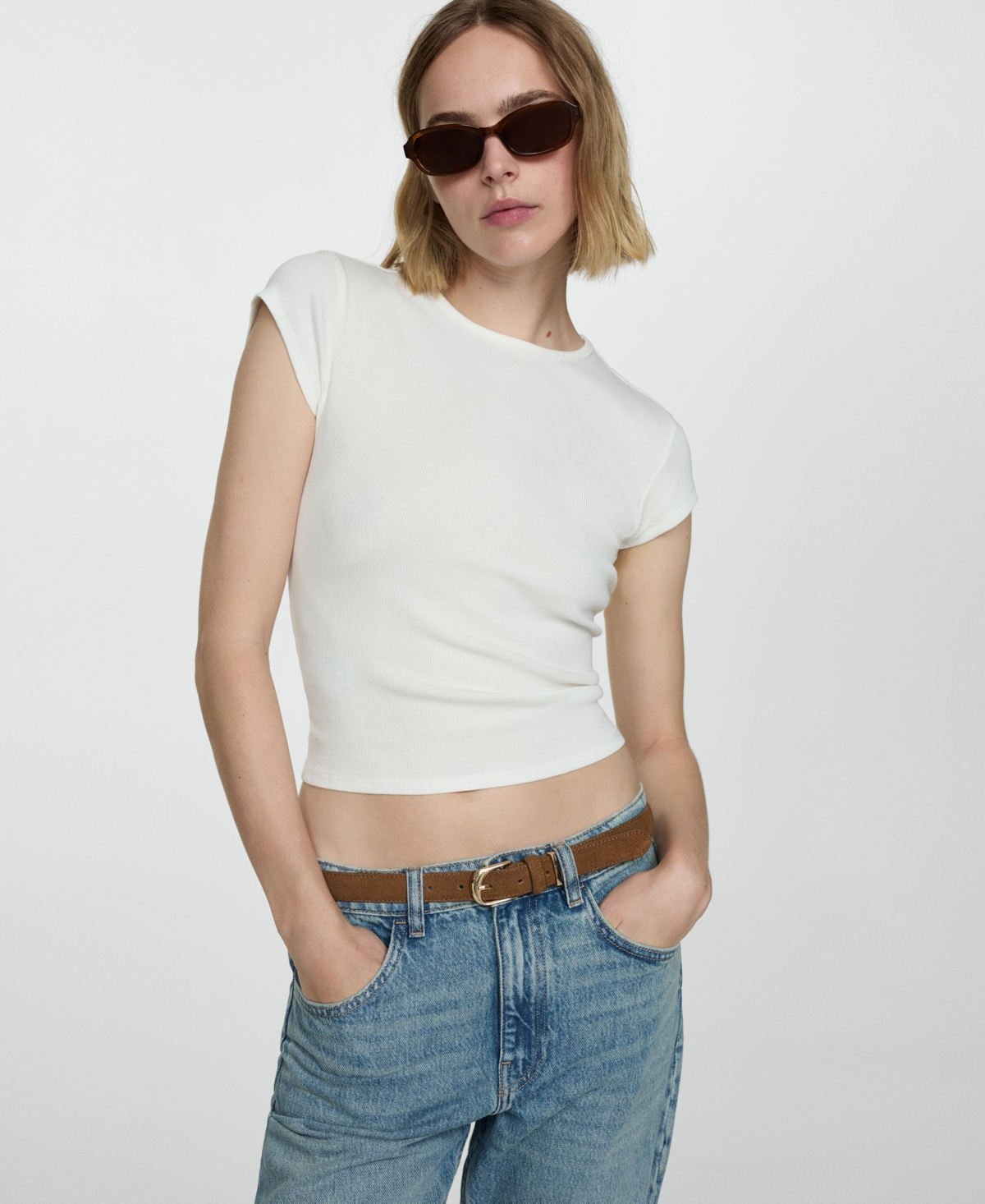 Mango Women's Turn-Up Hem Straight Jeans - Blue