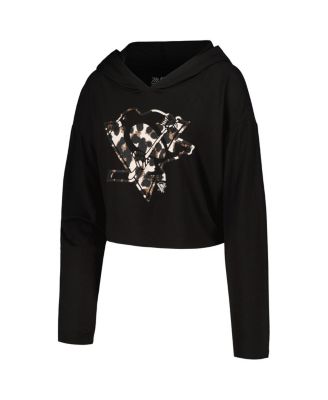 Women's Sidney Crosby&nbsp;Black Pittsburgh Penguins Leopard Print Name Number Cropped Pullover Hoodie