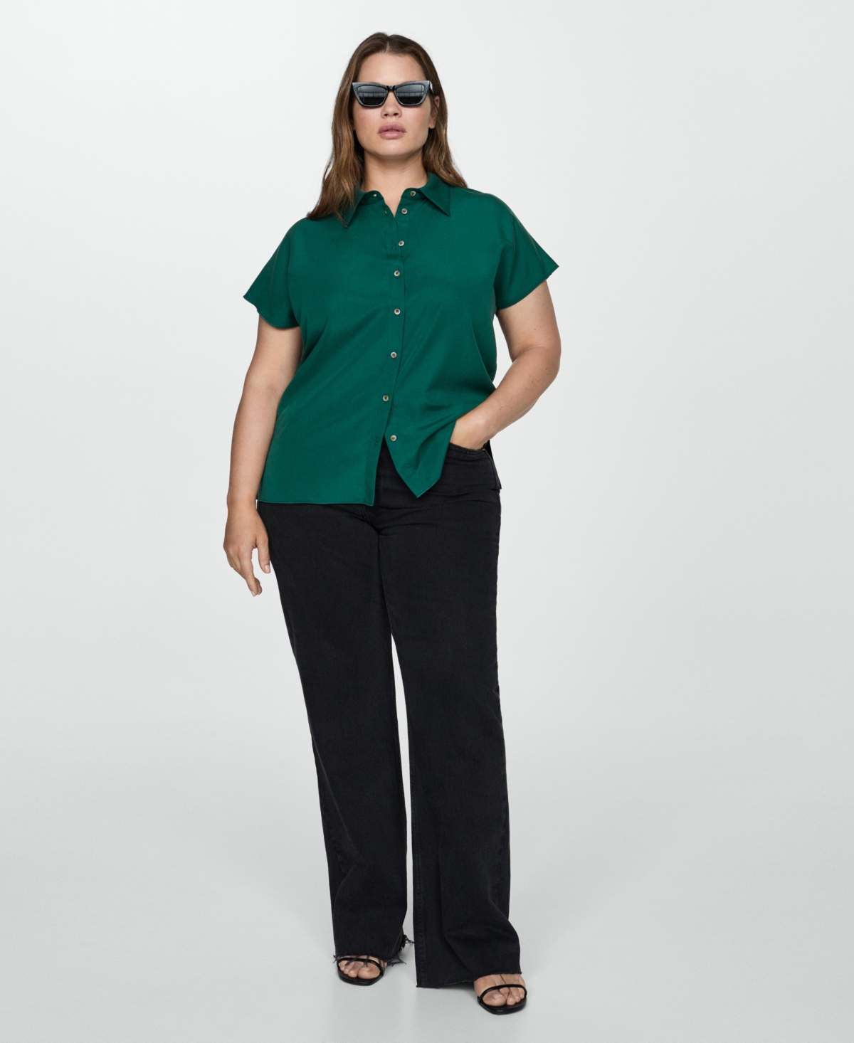 Mango Women's Short-Sleeved Lyocell Shirt