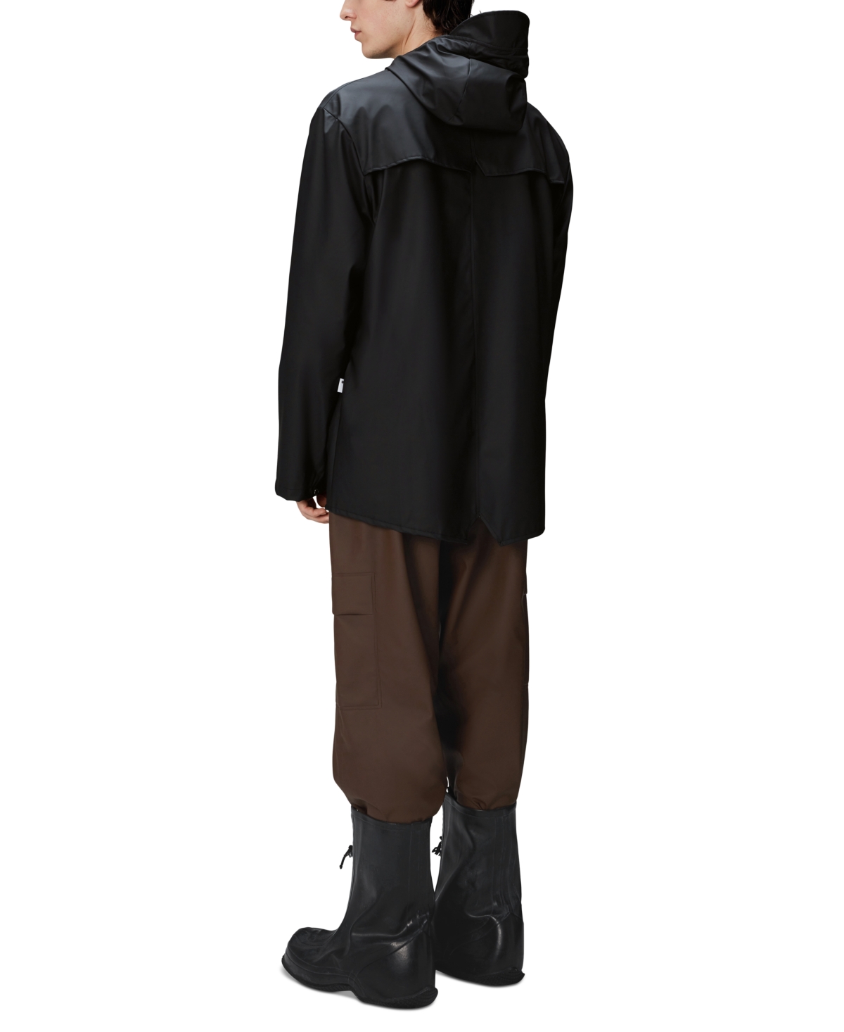 Rains Drawstring-hooded Buttoned Rain Jacket In Black