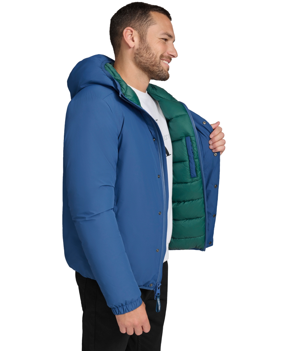 Shop Calvin Klein Men's Ripstop Hooded Puffer Jacket In Denim Blue