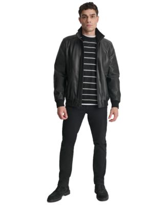 DKNY Men's Faux Leather Soft Durable Jacket, Black at Amazon
