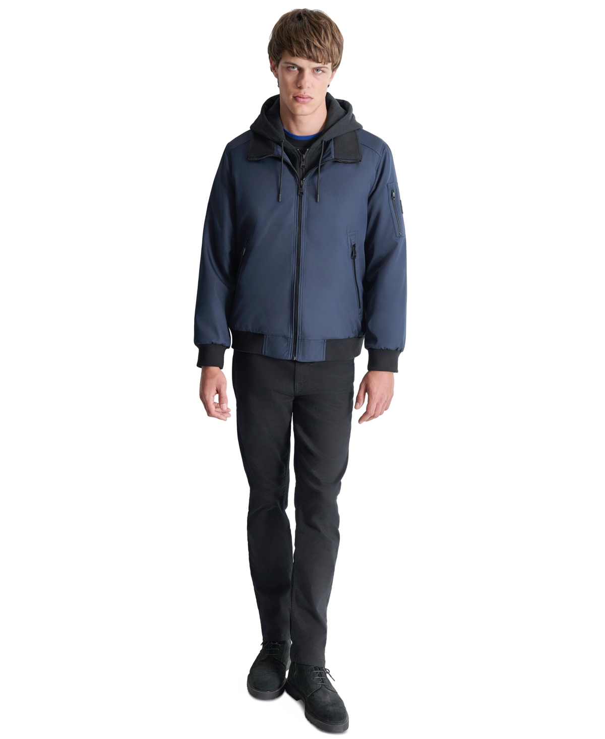 Dkny Men's Removable Hood Water-Resistant Bomber Jacket