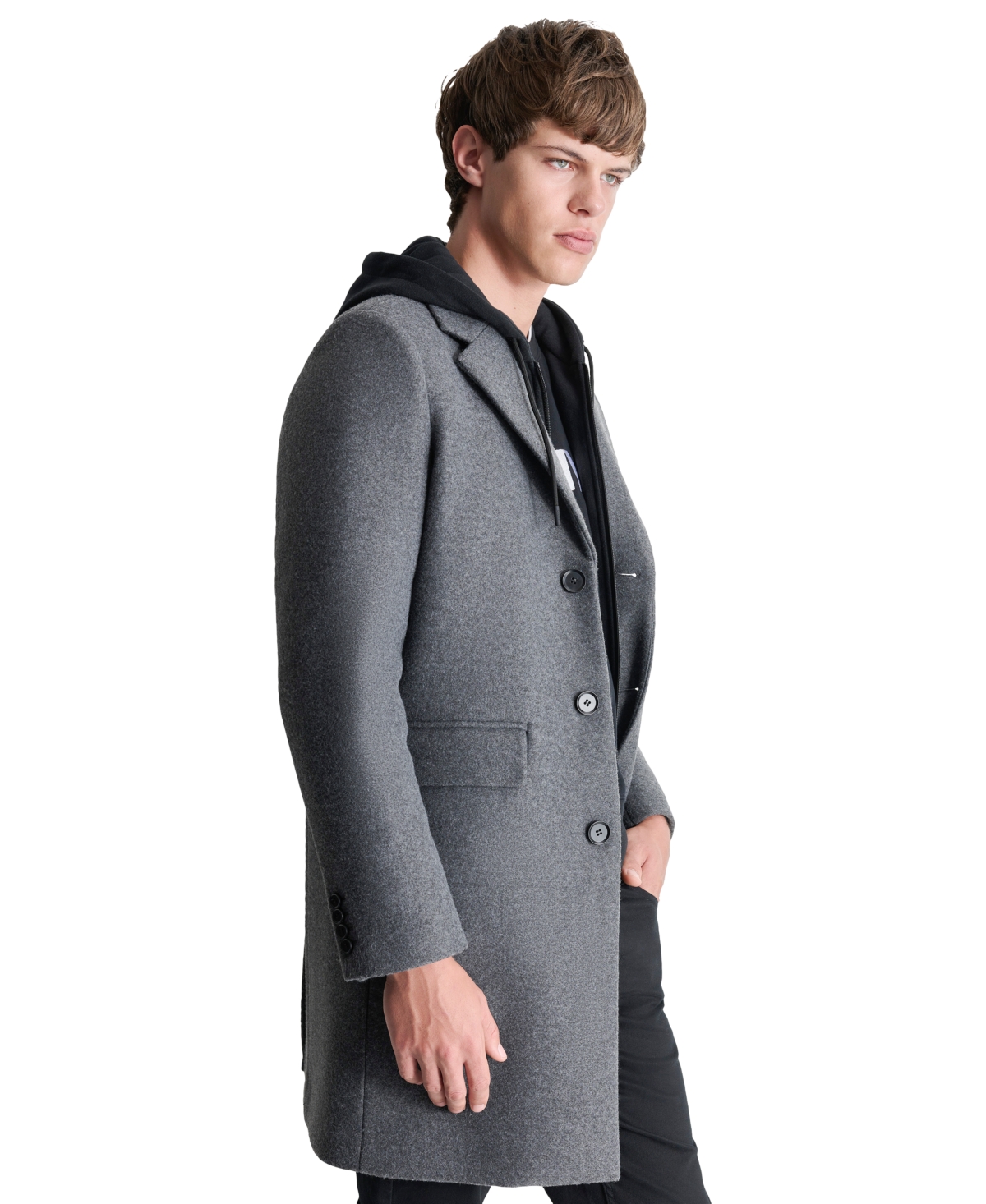 Dkny Men's Removable Hood Notch-Lapel Coat