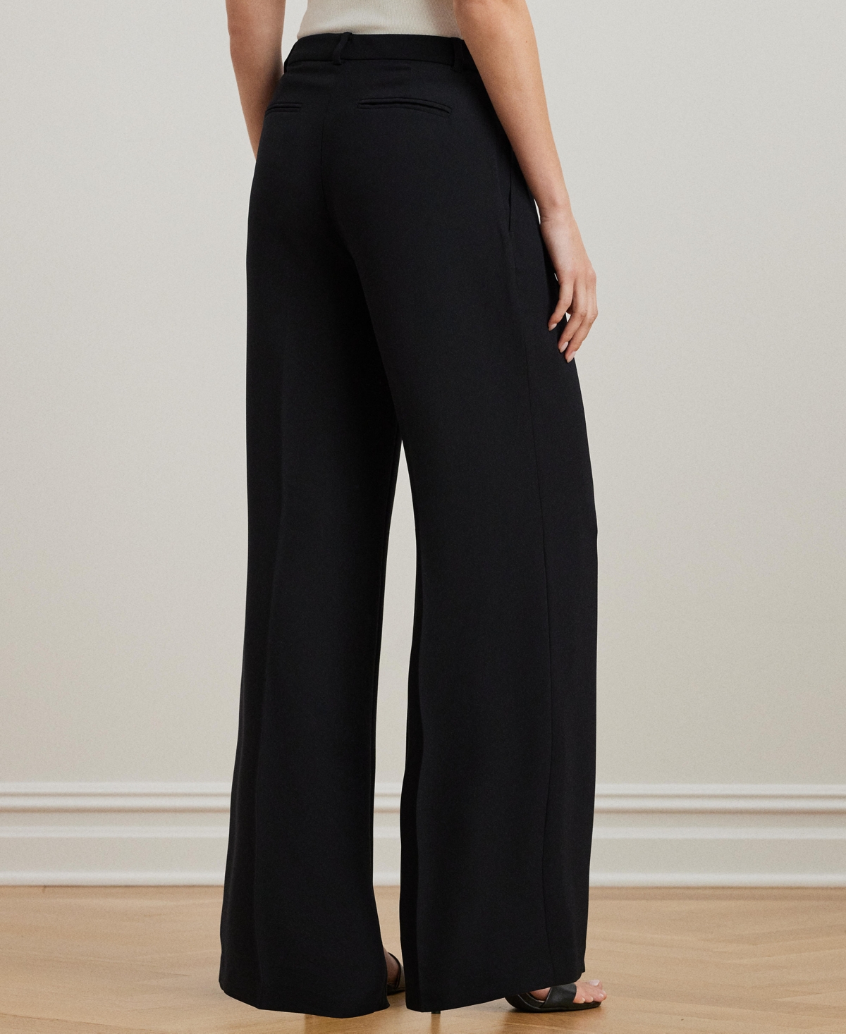 Shop Ralph Lauren Women's Double-faced Georgette Wide-leg Pants In Black