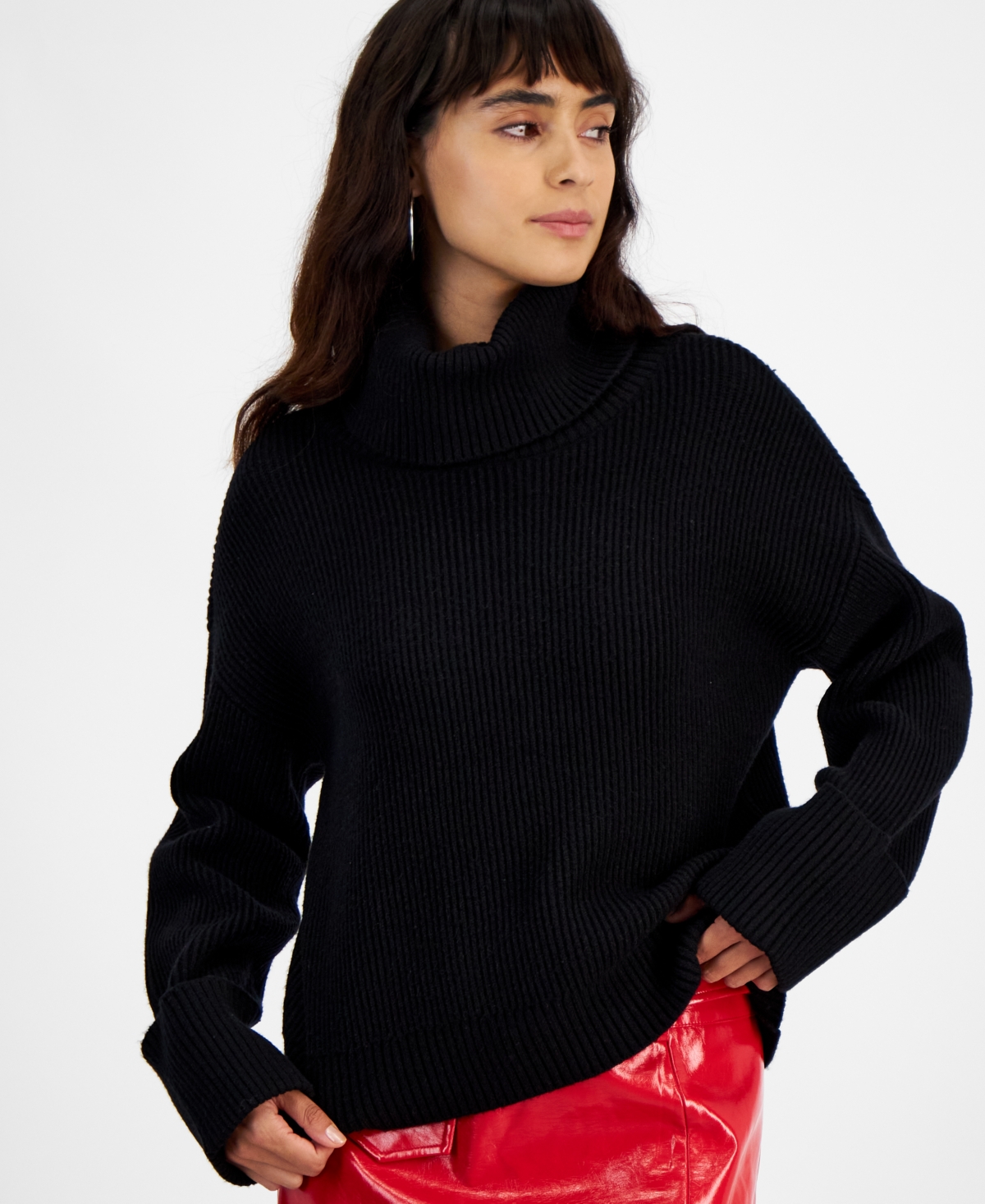 Bar Iii Women's Turtleneck Long-Sleeve Sweater, Created for Macy's