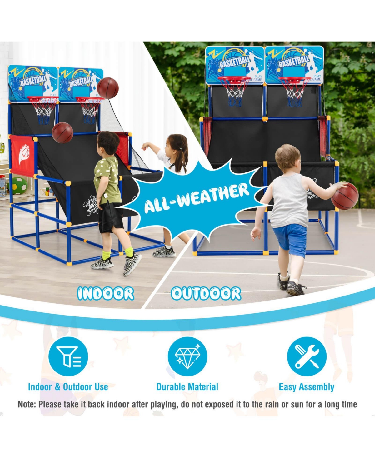 Sugift Kids Arcade Basketball Game Set with 4 Basketballs and Ball Pump