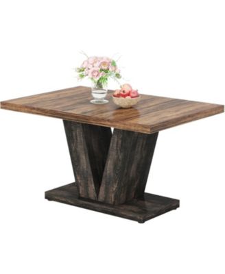 47-Inch Dining Table for 4, Black Kitchen Dinner Table with Heavy Duty Pedestal, Farmhouse Wooden Eating Table for Home, Dining Room, Small Space