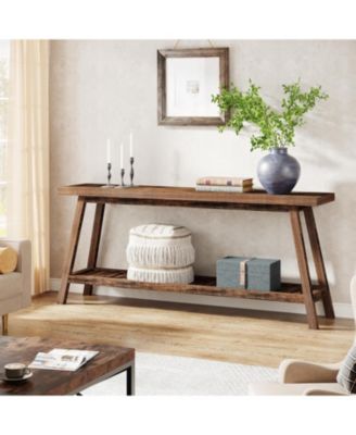 Farmhouse 70.9-Inch 2-Tier Wooden Console Table for Entryway or Behind Sofa