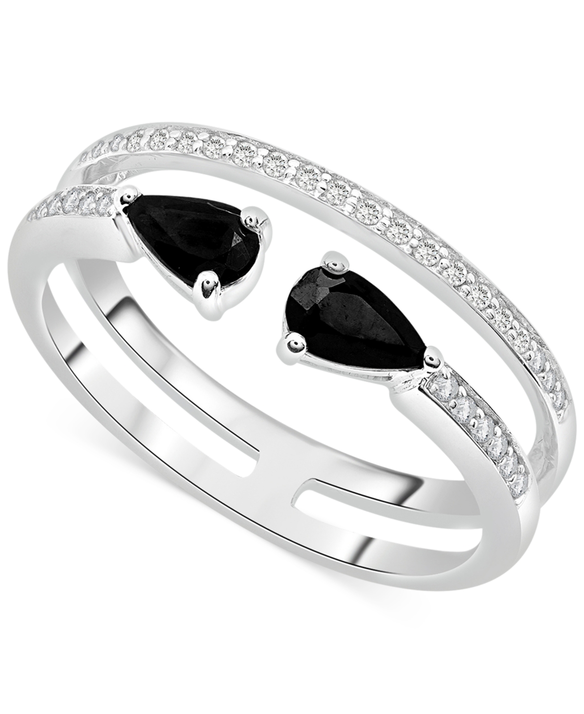 MACY'S ONYX (3/8 CT. T.W.) & DIAMOND (1/8 CT. T.W.) DOUBLE-ROW RING IN STERLING SILVER 