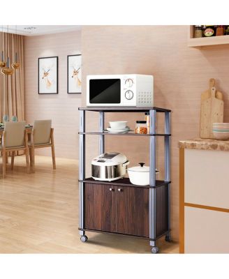 Multifunctional Rolling Kitchen Baker s Rack with 2-Tier Shelf and Cabinet