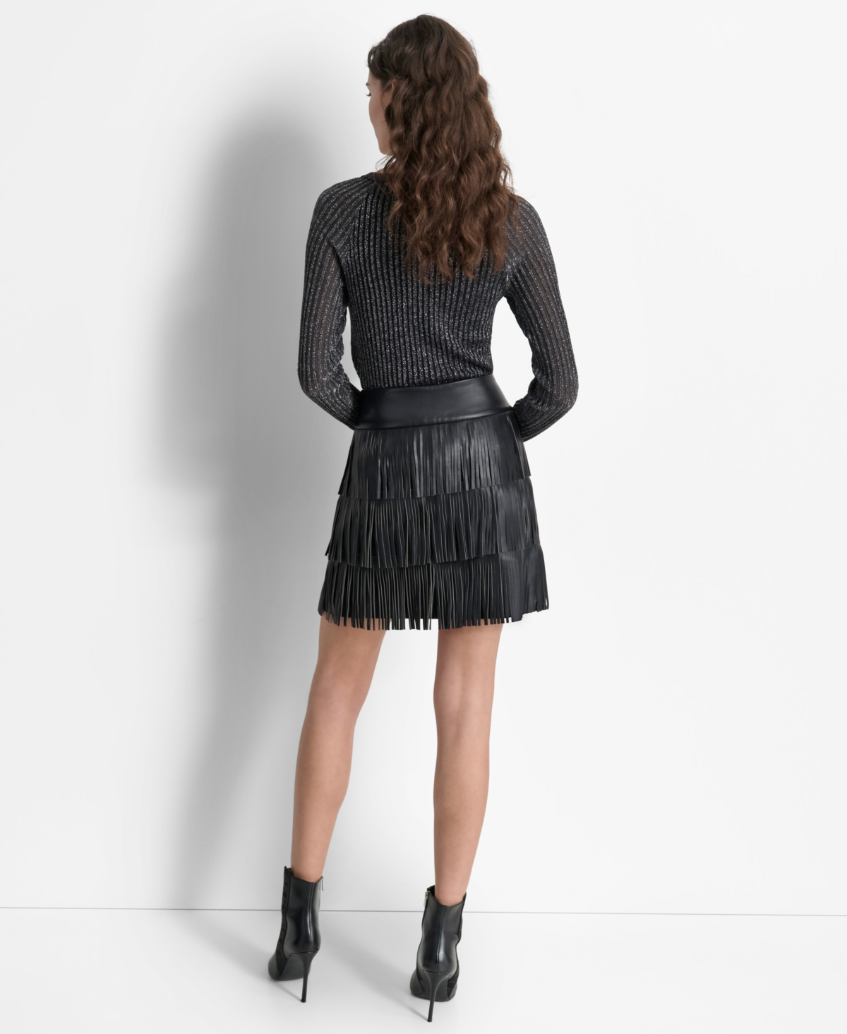 Dkny Women's Tiered-Fringe-Trim Faux-Leather Mini Skirt
