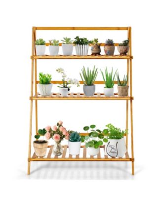 3-Tier Bamboo Foldable Plant Stand with Display Shelf Rack