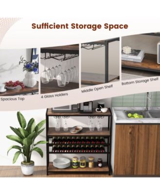 5-tier Wine Rack Table with Glasses Holder