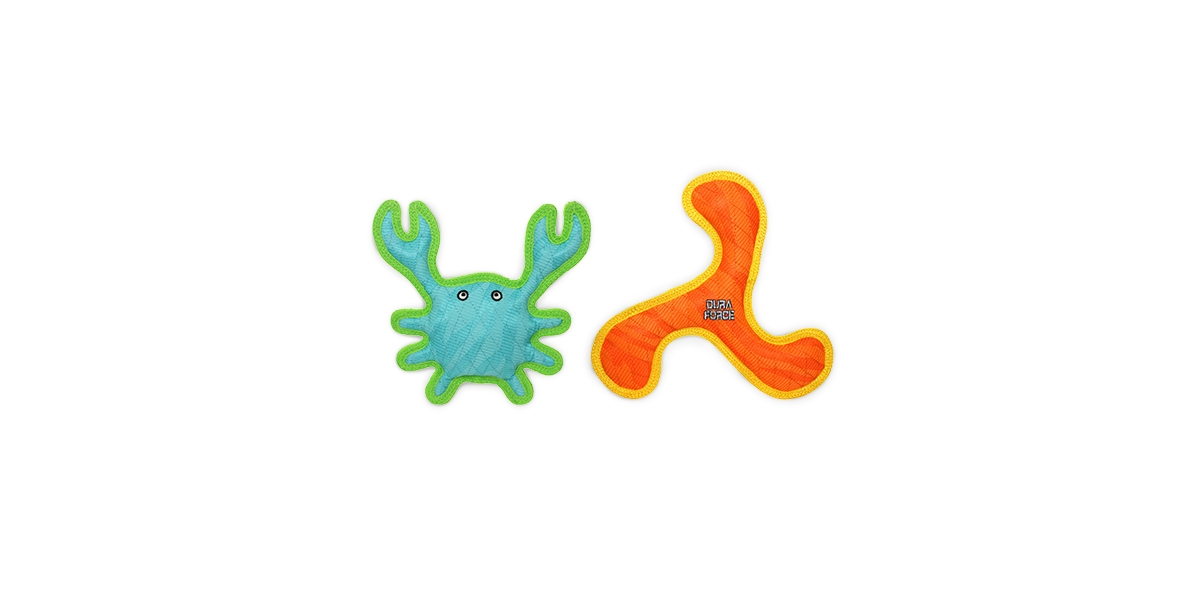 - Blue Crab & Orange Boomerang- Combo Pack, Durable Plush Squeaky Dog Toys - Multicolored