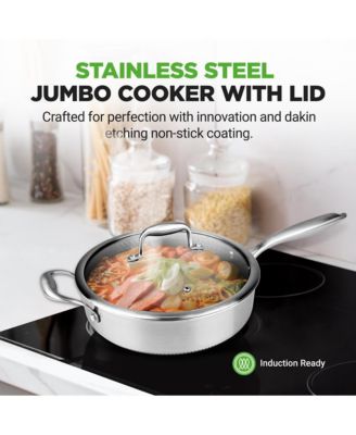 Jumbo Cooker with Glass Lid - Triply Stainless Steel Cookware, DAKIN Etching Non-Stick Coating Inside and Outside