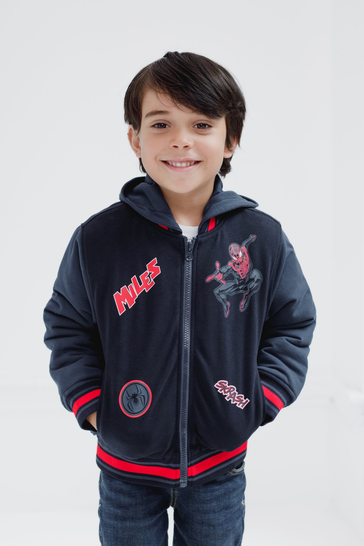 Marvel Toddler Boys Spider-Man French Terry Varsity Zip Up Bomber Jacket to (3T - 10-12) -/ gray, miles morales