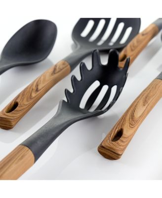 Black Nylon Cooking Utensils with Wood Design, Set of 7