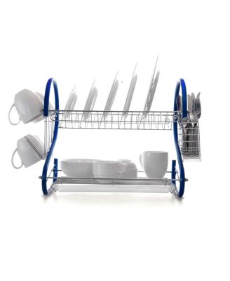 16 Inch Two Shelf Iron Wire Dish Rack in Blue