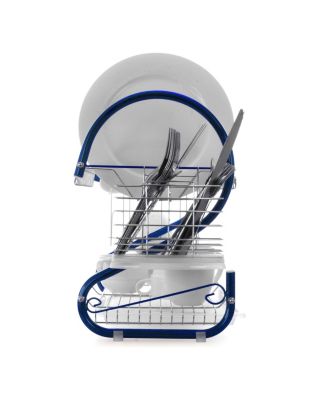 16 Inch Two Shelf Iron Wire Dish Rack in Blue