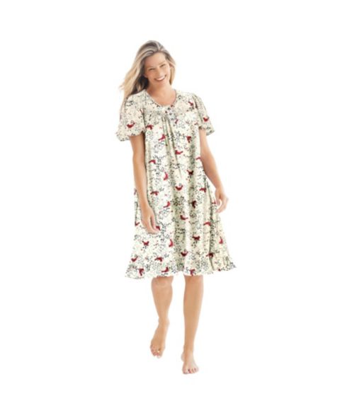 Женское платье Dreams & Co. Short Floral Print Cotton Gown, цвет: Красный