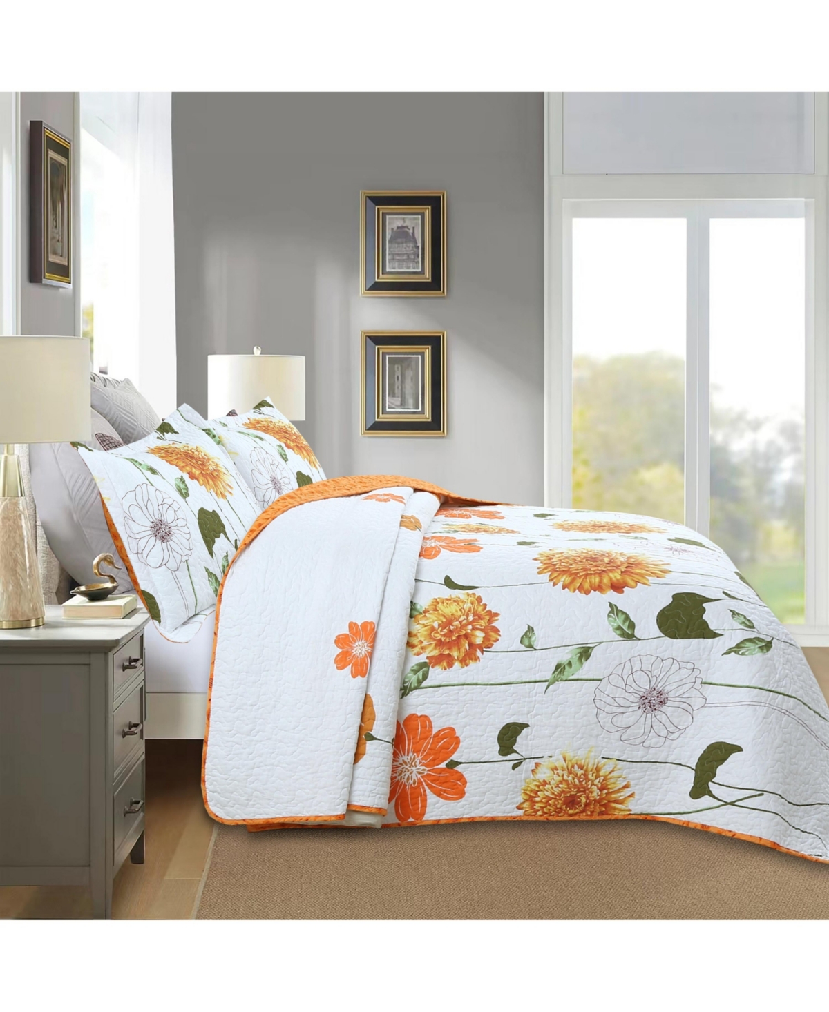 MarCielo 3 Piece 100% Cotton Printed Floral Quilt Set Lightweight Bedspread Set
