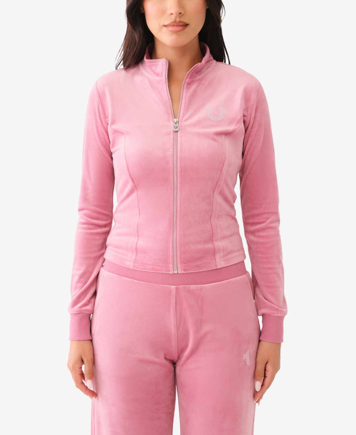 Shop True Religion Women's Crystal Wing Velour Track Jacket In Heather Rose