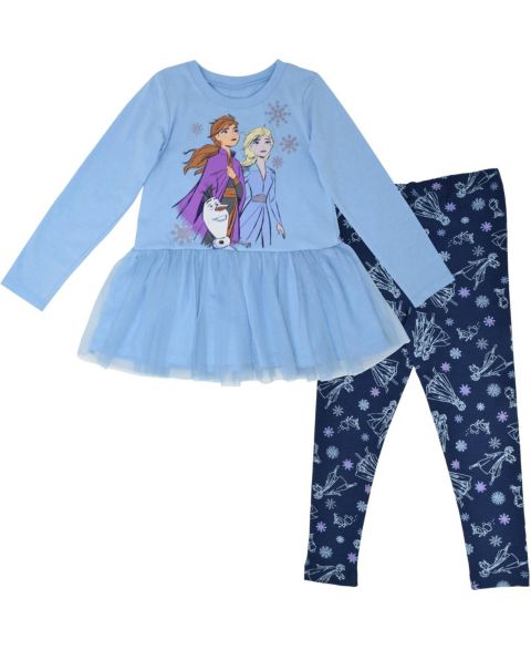Детский комплект Frozen: футболка с баской и леггинсы, для девочек, цвет: Светлый синий