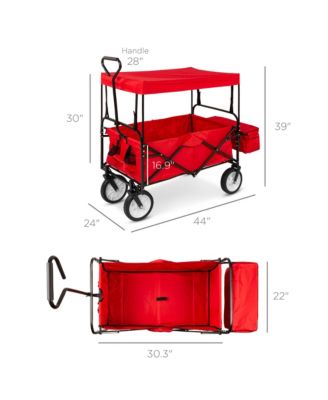 Folding Utility Cargo Wagon Cart w/ Removable Canopy, Cup Holders