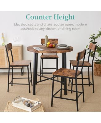 5-Piece Modern Round Counter Height Dining Set w/ 4 Chairs, 1.5in Thick Table