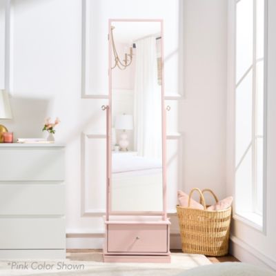 360 Swivel Standing Mirrored Jewelry Cabinet, LED-Lit Makeup Organizer w/ Mirror