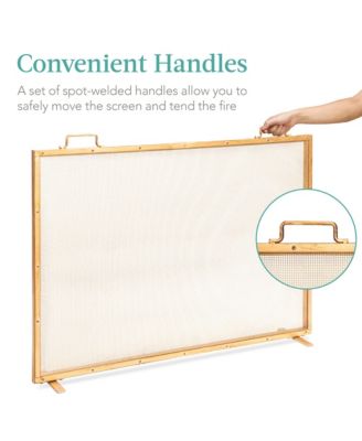 38x27in Single Panel Fireplace Screen Handcrafted Steel Mesh Spark Guard w/ Handles