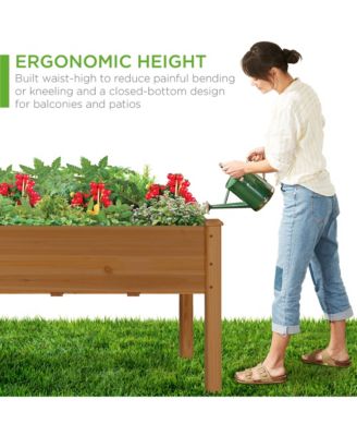 34x18x30in Raised Garden Bed, Elevated Wood Planter Box for Kids, Patio w/ Bed Liner