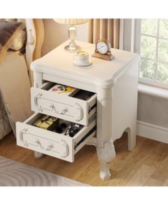 Nightstand, End Table with 2 Drawers, Carved Bedside Tables, Side Table for Bedroom, Living Room, Classic Bedroom Furniture, Night Stand