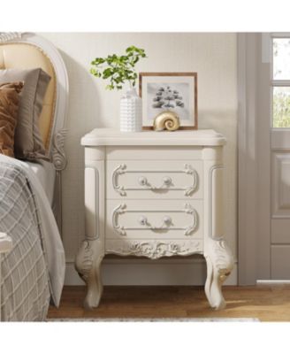 Nightstand, End Table with 2 Drawers, Carved Bedside Tables, Side Table for Bedroom, Living Room, Classic Bedroom Furniture, Night Stand