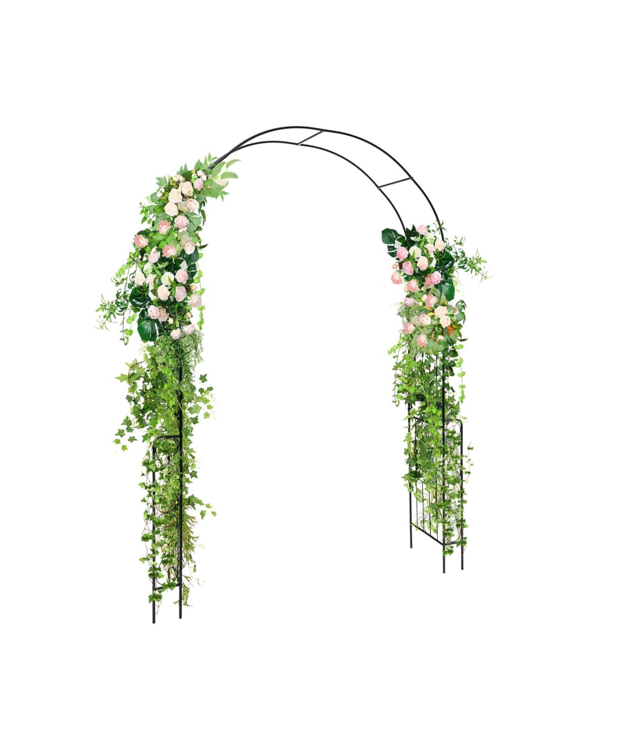7.9 Feet Metal Garden Arch Backdrop Stand with Fence for Climbing Plants-Black - Black