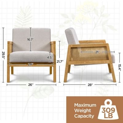 Fabric Upholstered Accent Chair with Rattan Sides