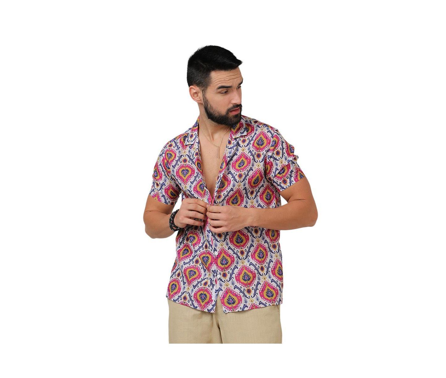 Мужская рубашка Cahoot Campus Sutra Crimson Red & Ivory White Ethnic, цвет: Белый — фото 1