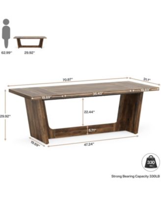 70.87-Inch Executive Computer Desk: Large Home Office Desk with Solid Wooden Pedestal, Industrial Wood Study Writing Table, Brown