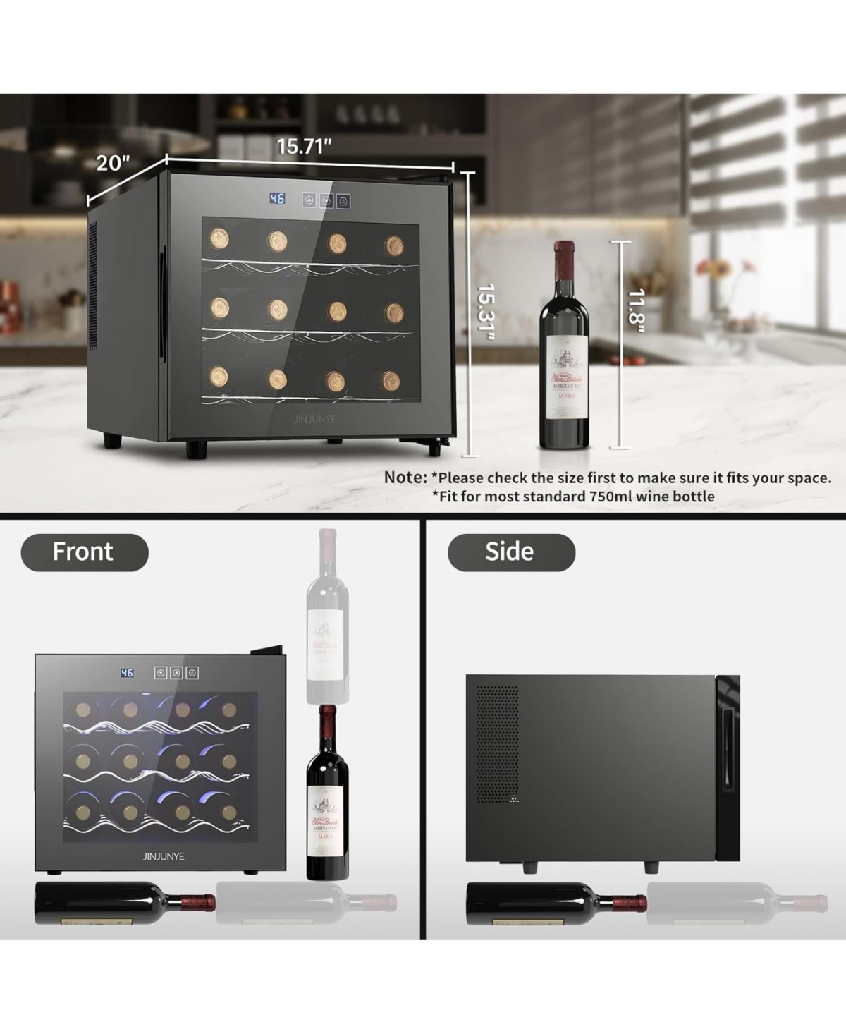 Jinjunye Wine Cooler Refrigerator, Upgrade 12 Bottle Wine Fridge Dual Chip, Countertop Wine Cooler Temperature Control, 46-66°F, Mini Frees