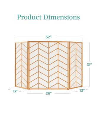 52x31in 3-Panel Iron Chevron Fireplace Screen, Spark Guard w/ Handles