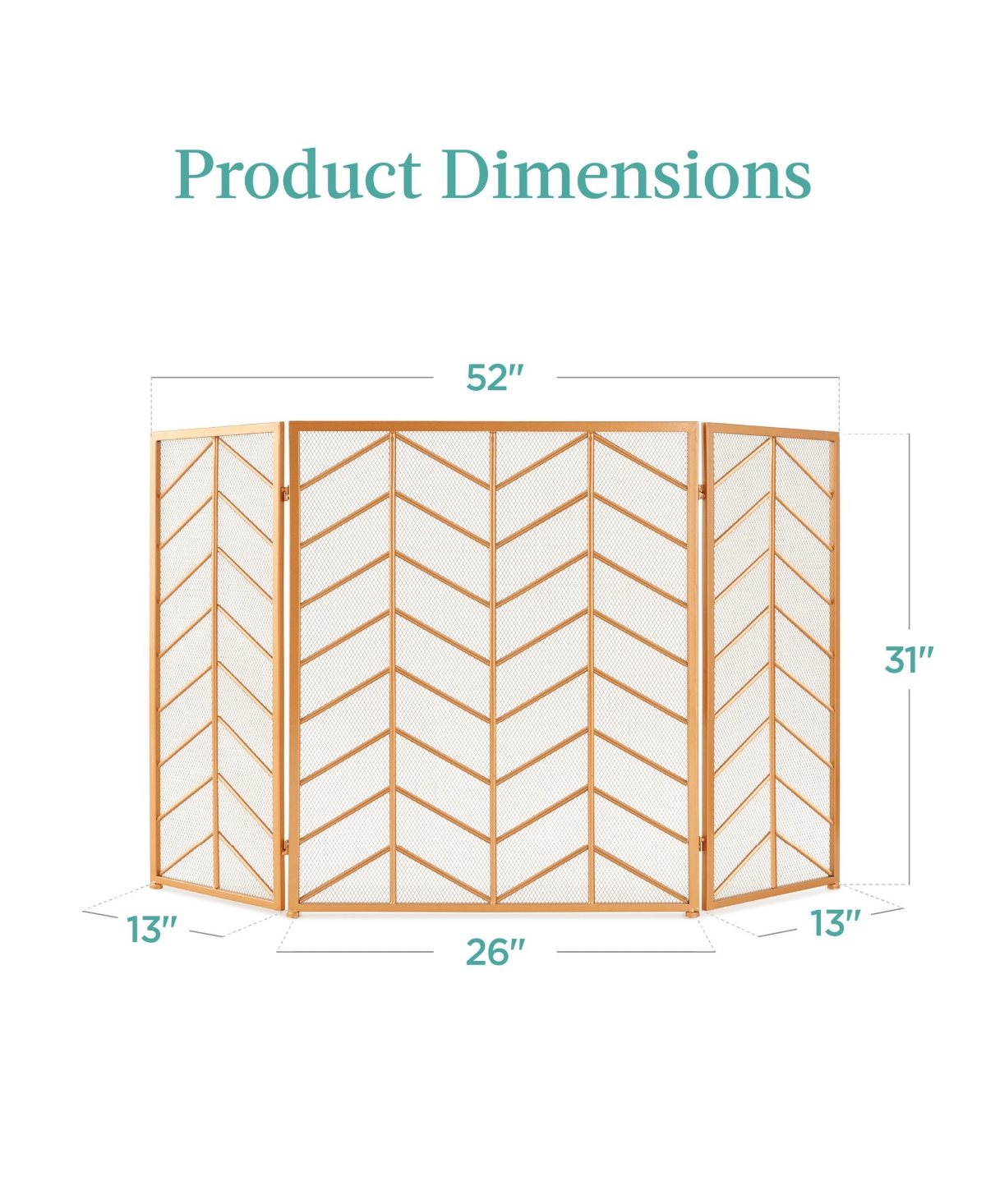 Best Choice Products 52x31in 3-Panel Iron Chevron Fireplace Screen, Spark Guard w/ Handles