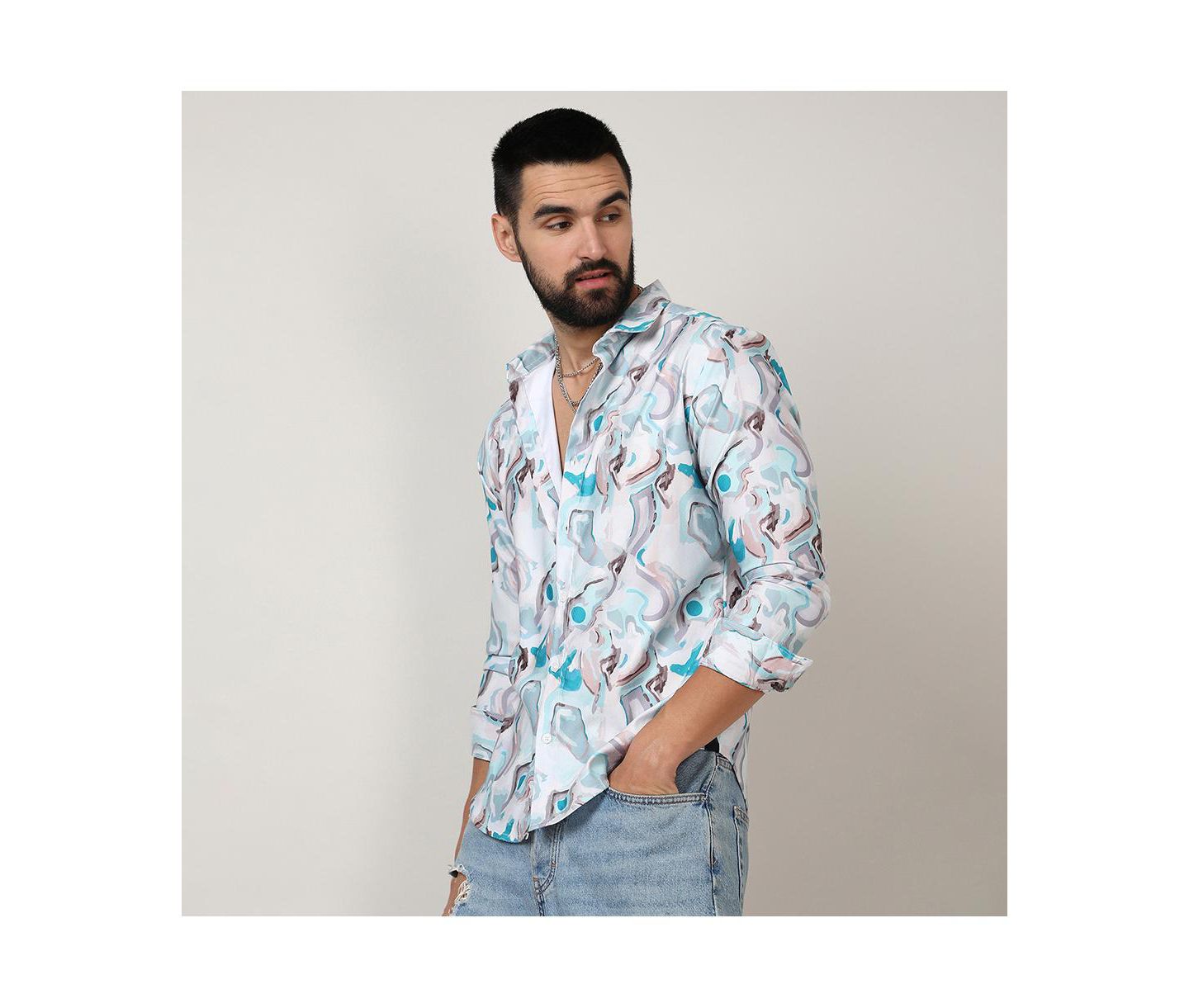 Мужская рубашка Cahoot Sky Blue & Ivory White Fluid Fade, цвет: Белый — фото 4