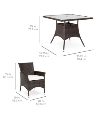 5-Piece Indoor Outdoor Wicker Patio Dining Table Furniture Set w/ Umbrella Cutout, 4 Chairs