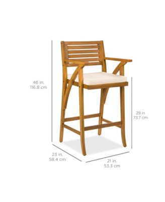 Set of 2 Outdoor Acacia Wood Bar Stools Bar Chairs w/ Weather-Resistant Cushions - Teak Finish