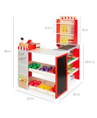Kids Pretend Play Grocery Store Wooden Supermarket Set w/ Chalkboard, Cash Register