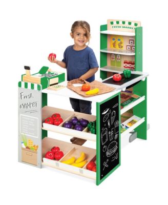 Kids Pretend Play Grocery Store Wooden Supermarket Set w/ Chalkboard, Cash Register