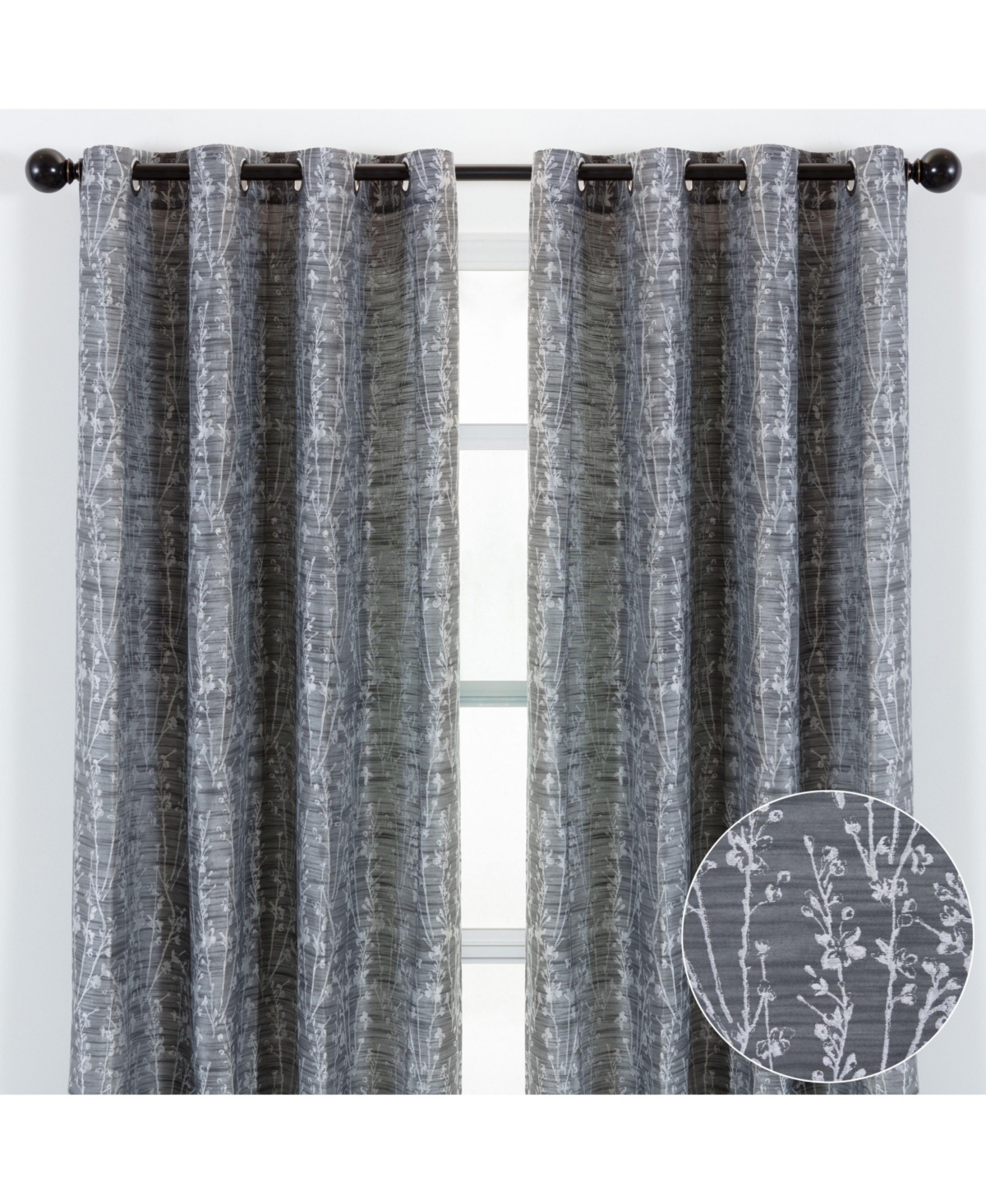 Premium 2-Panel Floral Jacquard Textured Beige Curtains with Grommets for Windows Living Room Bedroom Office - Partial Room Darkening Drapes