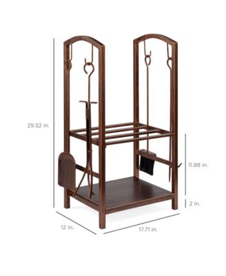 5-Piece Firewood Log Rack Holder Tools Set for Fireplace w/ Hook, Broom, Shovel, Tongs