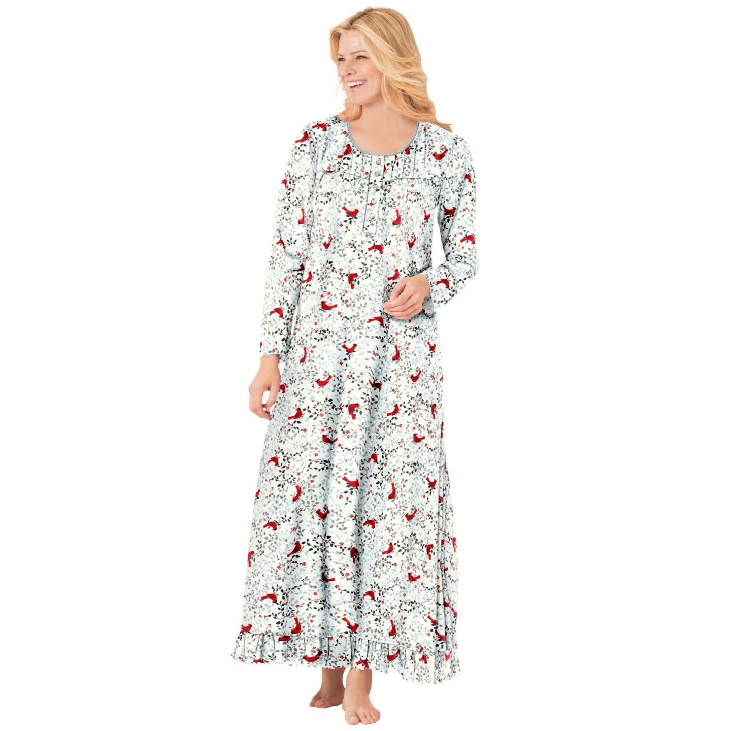 Женские платья Dreams & Co. Plus Size Dreams and Co. Long-Sleeve Gown, цвет: Красный — фото 1